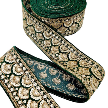 Sequinned Floral Embroidered Velvet Trim Indian Sari Border, Sequin Trimming, Sequins Lace